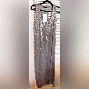 NWT Zara Sheer Silver Sequined Long Tank Dress. Size XS and in mint condition